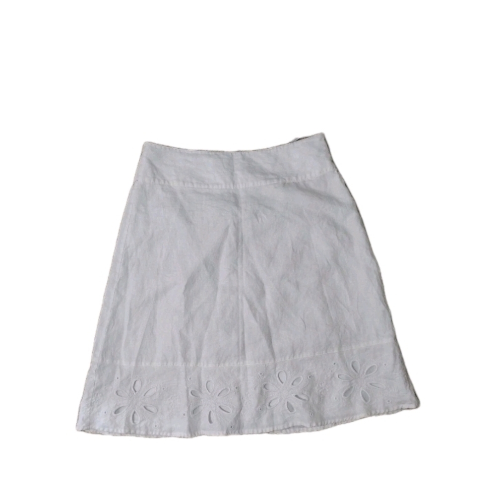 Tweeds 100% Linen Embroidered Detail Skirt Lined Women's Size 6 White